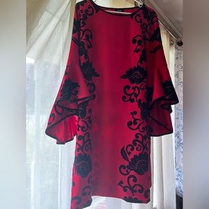 Red Black Long Sleeve Dress 1X Plus Size